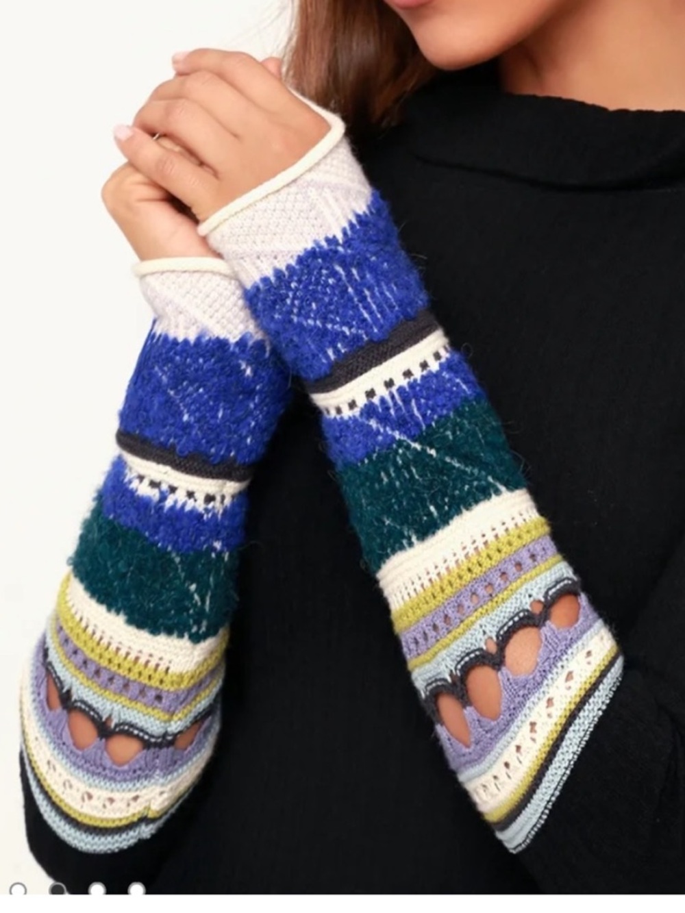 Free People Mixed Up Cuff Black Thermal Long Sleeve Top